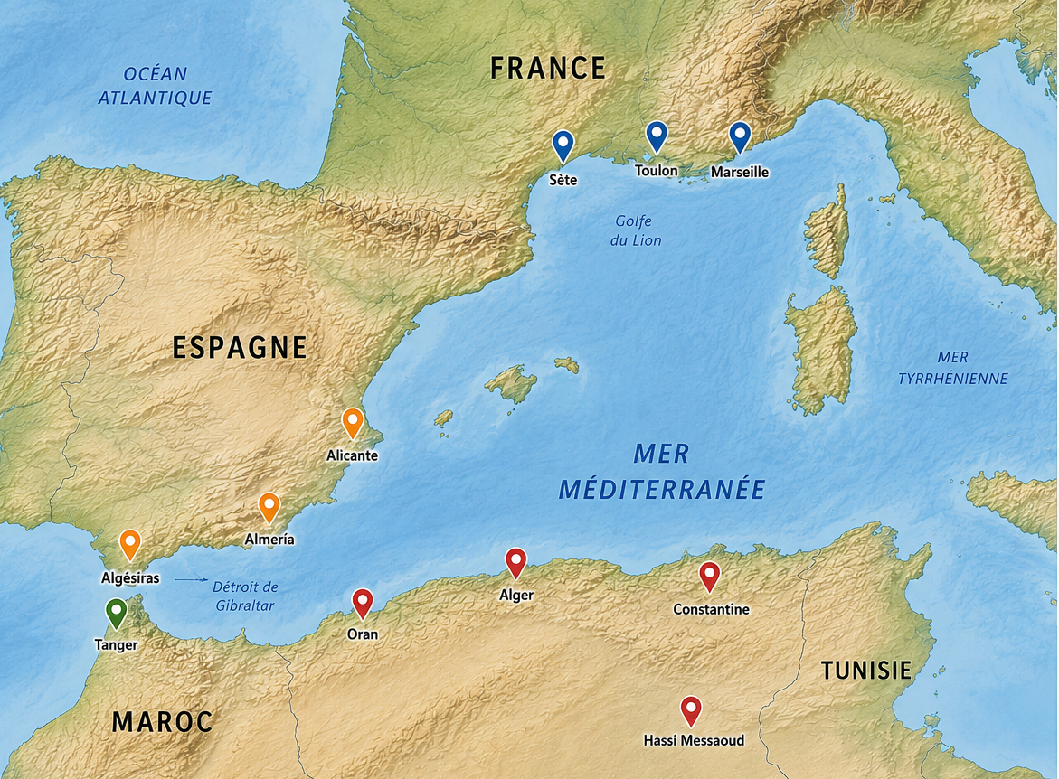 Carte Méditerranée occidentale — présence Deluxe Supply